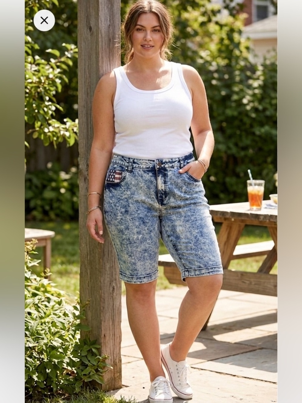 DAZL American Flag Acid Wash Long Line Bermuda Shorts NWT 20